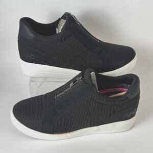 Ryka Women Black White Wedge Slip-On Zip Sneakers Size 8
